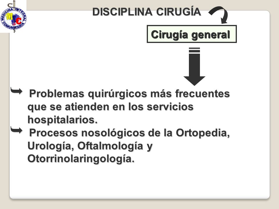 DISCIPLINA CIRUGÍA Cirugía general. Problemas quirúrgicos más frecuentes. que se atienden en los servicios.