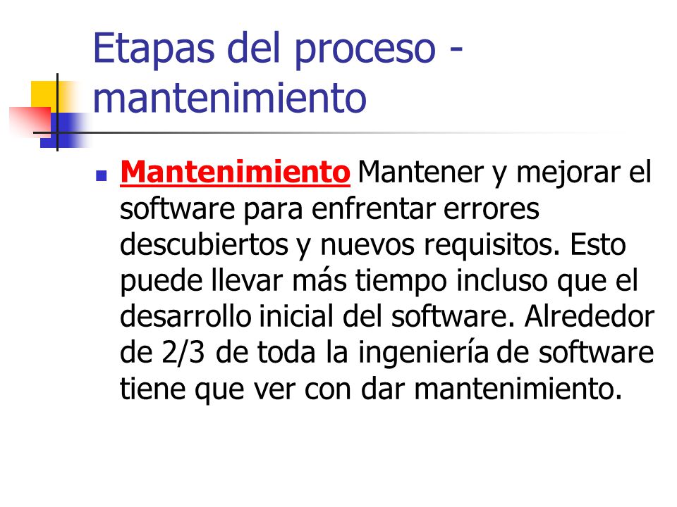 Etapas del proceso - mantenimiento