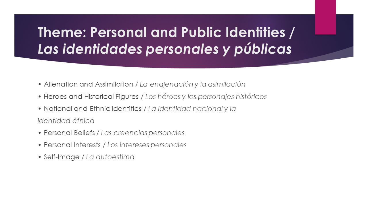 Theme: Personal and Public Identities / Las identidades personales y públicas