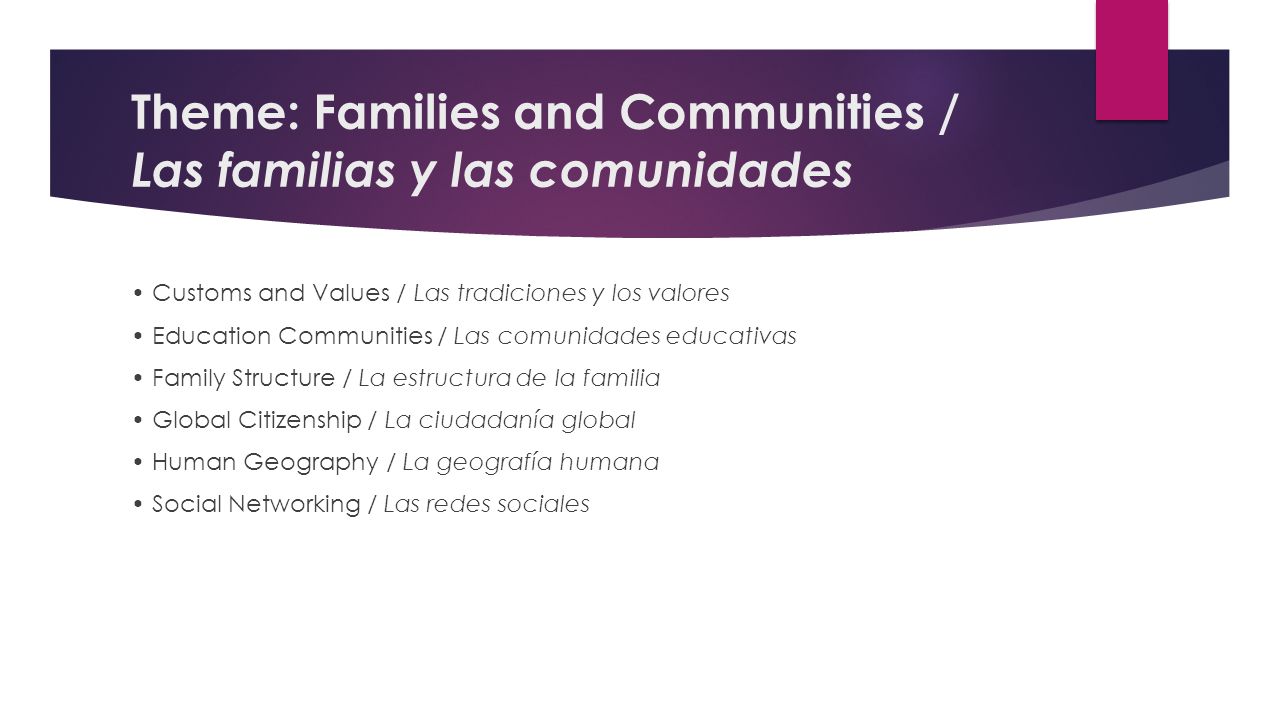 Theme: Families and Communities / Las familias y las comunidades