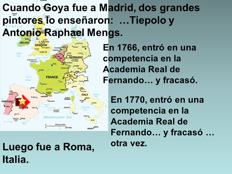 Cuando Goya fue a Madrid, dos grandes pintores lo enseñaron: …Tiepolo y Antonio Raphael Mengs.