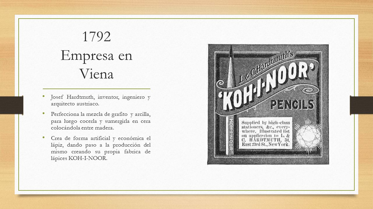 1792 Empresa en Viena Josef Hardtmuth, inventor, ingeniero y arquitecto austriaco.