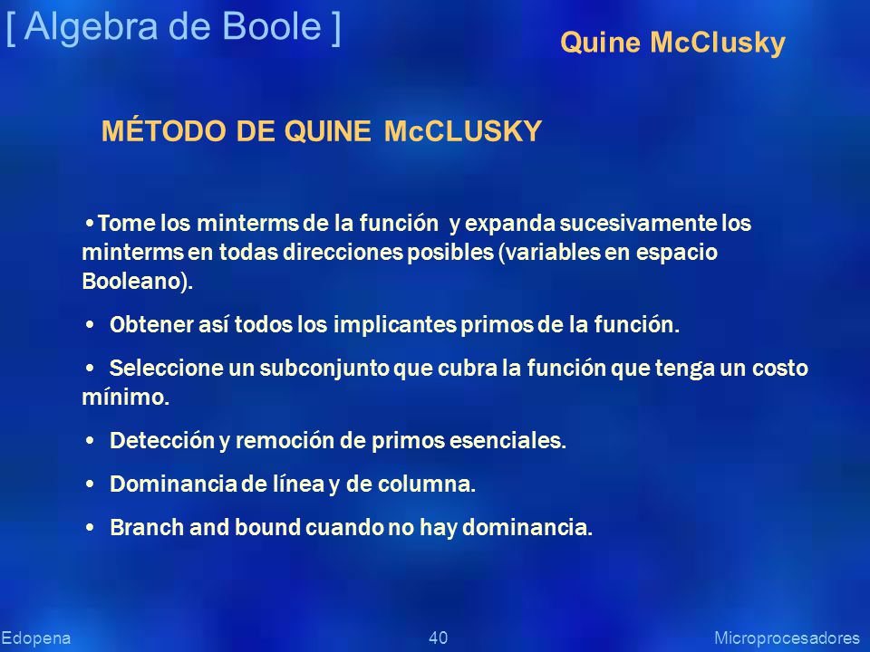 [ Algebra de Boole ] Quine McClusky MÉTODO DE QUINE McCLUSKY