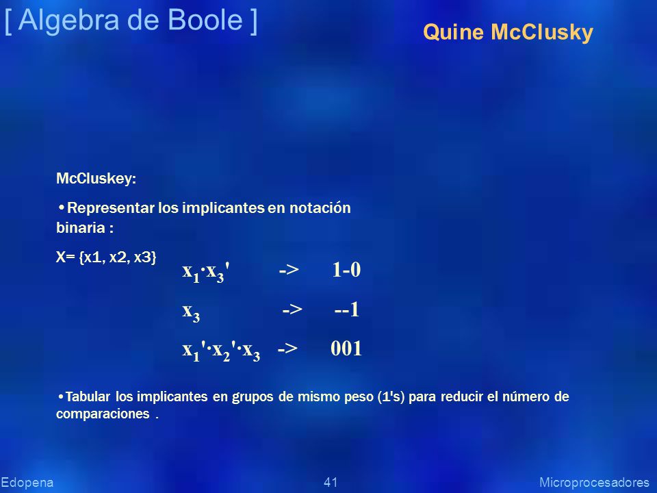 [ Algebra de Boole ] Quine McClusky x1·x3 -> 1-0 x3 -> --1