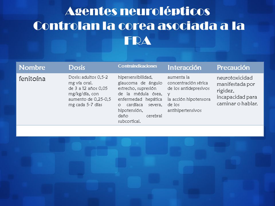 Agentes neurolépticos Controlan la corea asociada a la FRA