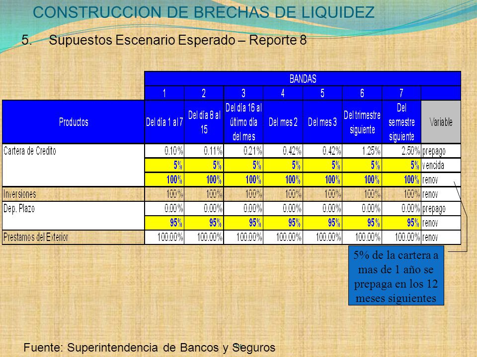 5% de la cartera a mas de 1 año se prepaga en los 12 meses siguientes
