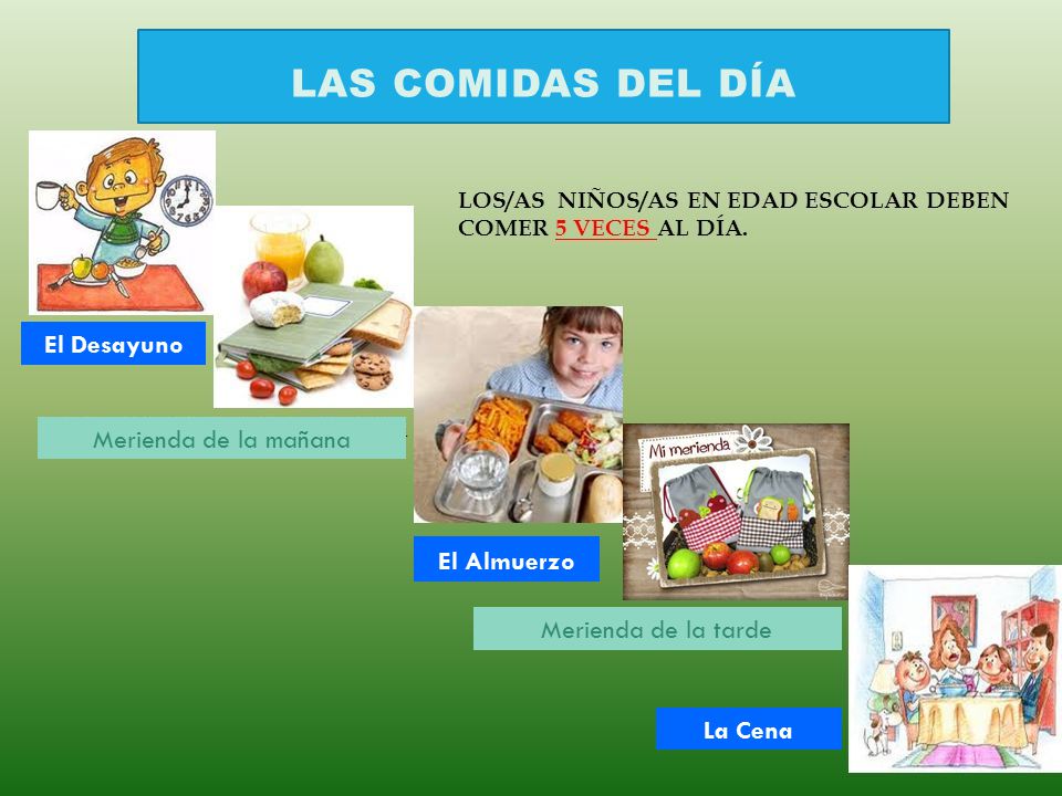 Las Comidas del día El Desayuno Merienda de la mañana El Almuerzo