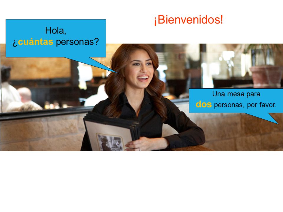 ¡Bienvenidos! Hola, ¿cuántas personas dos personas, por favor.