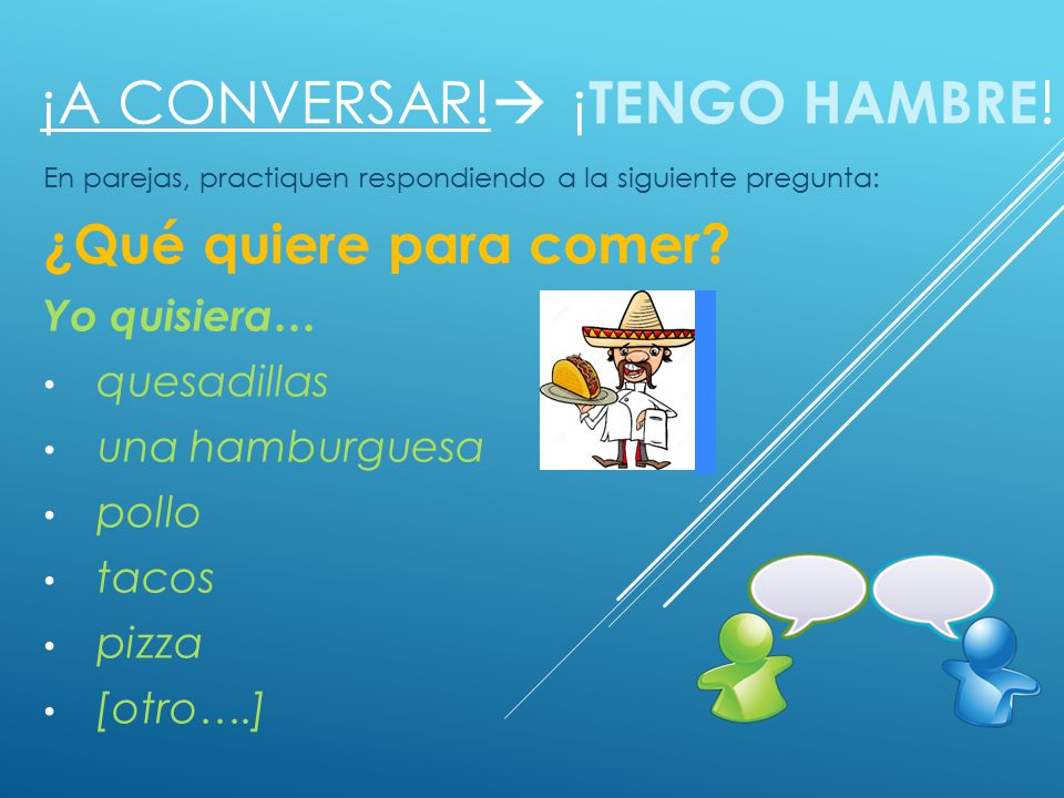 ¡A conversar! ¡Tengo hambre!