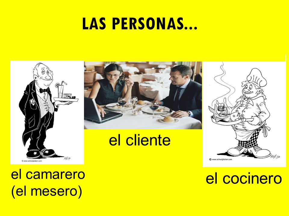 Las personas... el cliente el camarero (el mesero) el cocinero