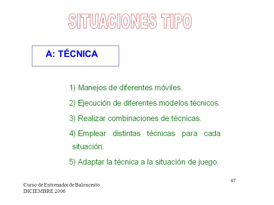 SITUACIONES TIPO A: TÉCNICA Curso de Entrenador de Baloncesto