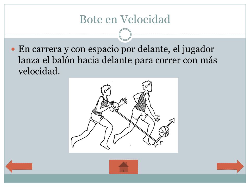 Bote en Velocidad En carrera y con espacio por delante, el jugador lanza el balón hacia delante para correr con más velocidad.