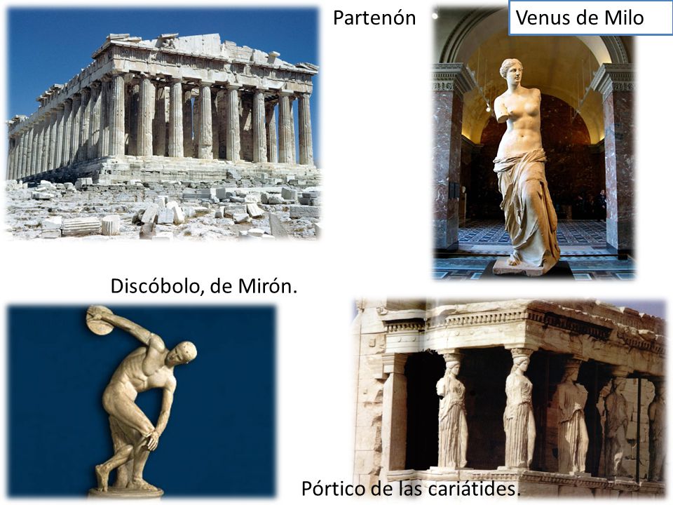 Partenón Venus de Milo Discóbolo, de Mirón. Pórtico de las cariátides.