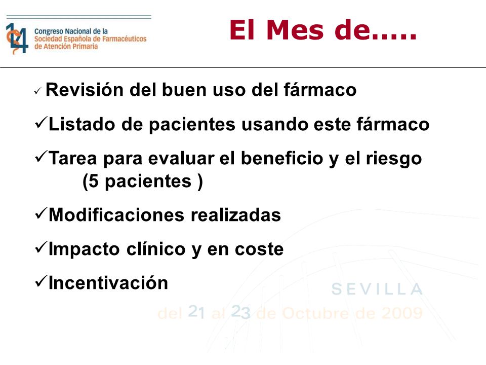 El Mes de….. Listado de pacientes usando este fármaco