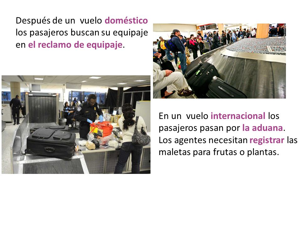 Después de un vuelo doméstico los pasajeros buscan su equipaje en el reclamo de equipaje.