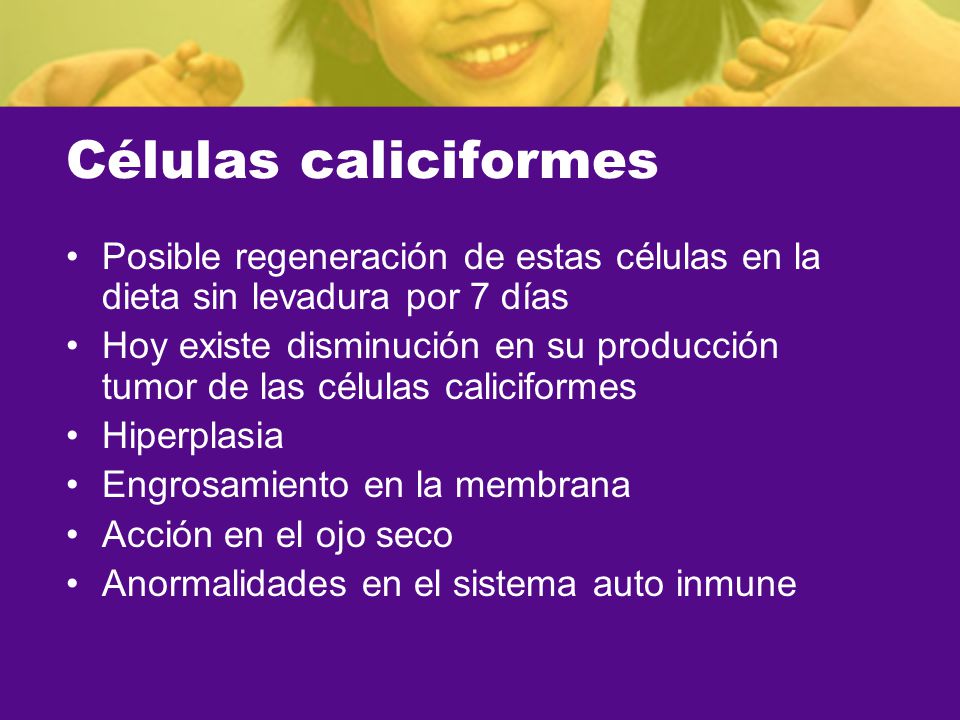 Células caliciformes Posible regeneración de estas células en la dieta sin levadura por 7 días.
