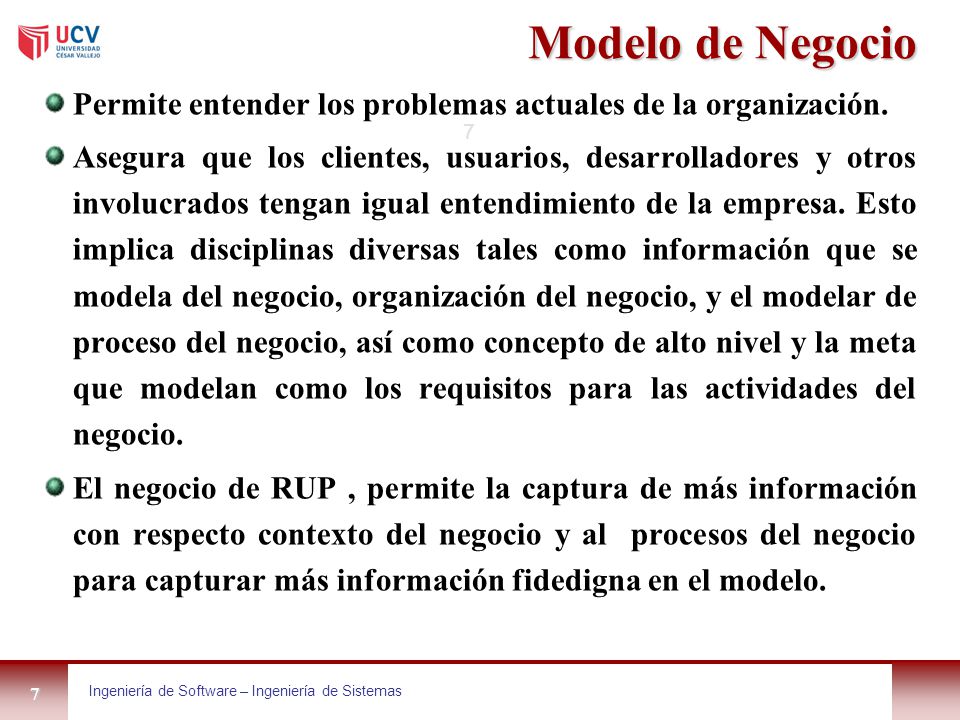 Modelo de Negocio Permite entender los problemas actuales de la organización.