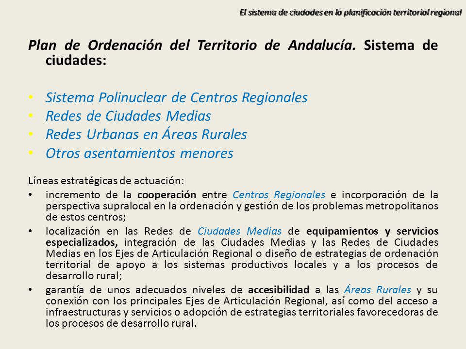 Plan de Ordenación del Territorio de Andalucía. Sistema de ciudades:
