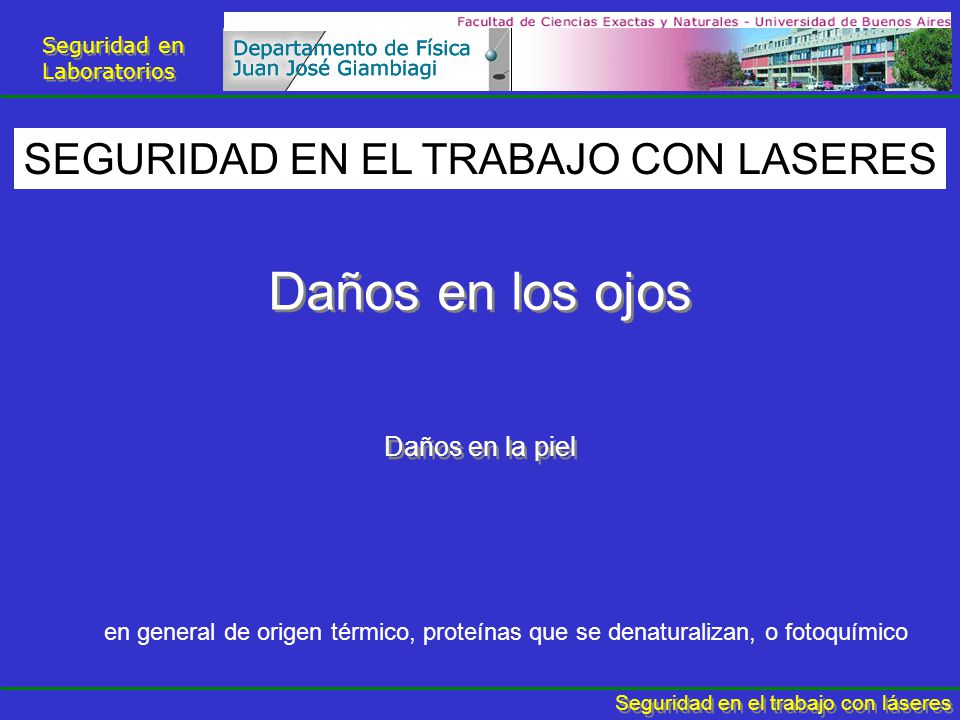 Daños en los ojos SEGURIDAD EN EL TRABAJO CON LASERES Daños en la piel