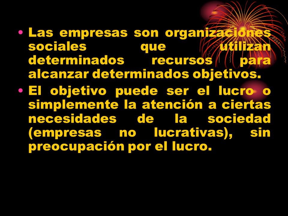 Las empresas son organizaciones sociales que utilizan determinados recursos para alcanzar determinados objetivos.