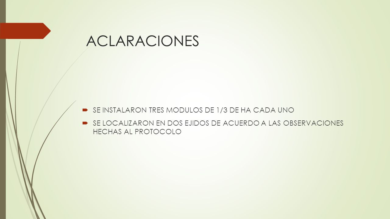ACLARACIONES SE INSTALARON TRES MODULOS DE 1/3 DE HA CADA UNO