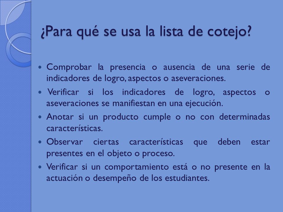 ¿Para qué se usa la lista de cotejo