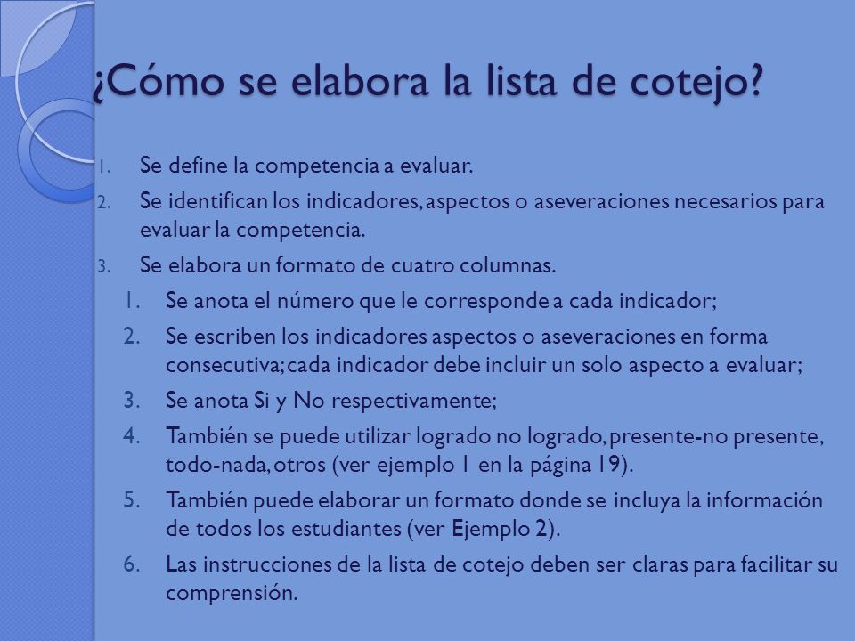 ¿Cómo se elabora la lista de cotejo