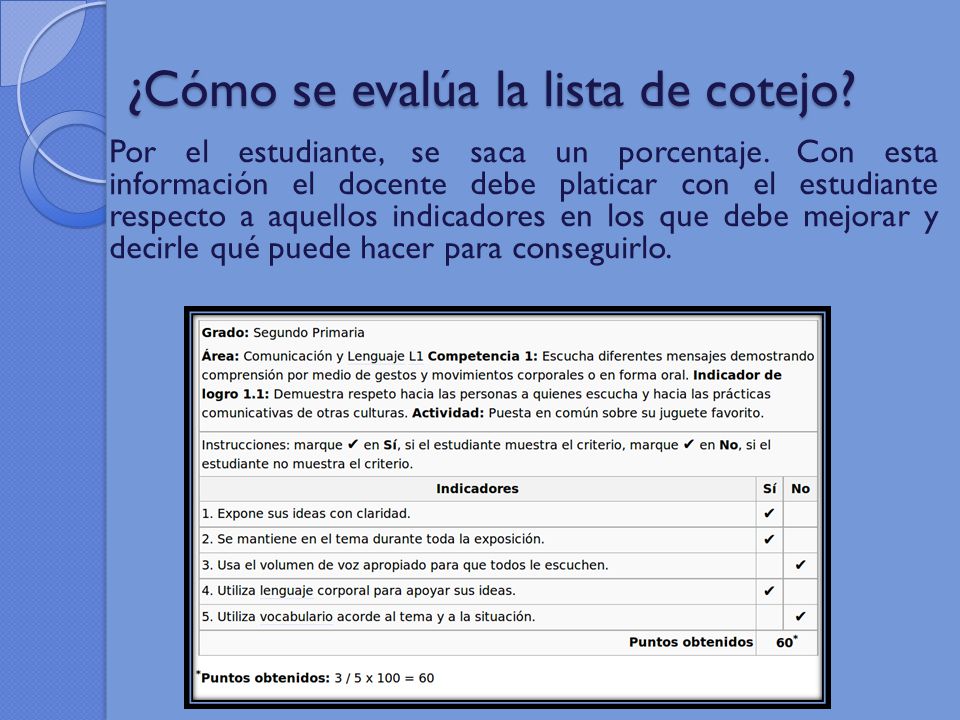 ¿Cómo se evalúa la lista de cotejo