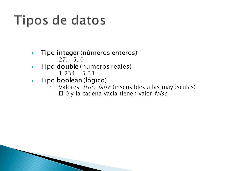 Tipos de datos Tipo integer (números enteros)