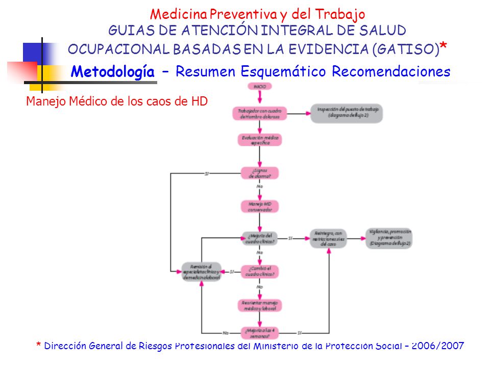 Medicina Preventiva y del Trabajo GUIAS DE ATENCIÓN INTEGRAL DE SALUD OCUPACIONAL BASADAS EN LA EVIDENCIA (GATISO)* Metodología – Resumen Esquemático Recomendaciones