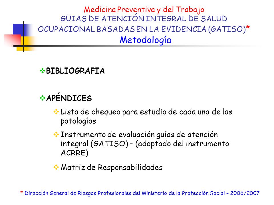 Lista de chequeo para estudio de cada una de las patologías