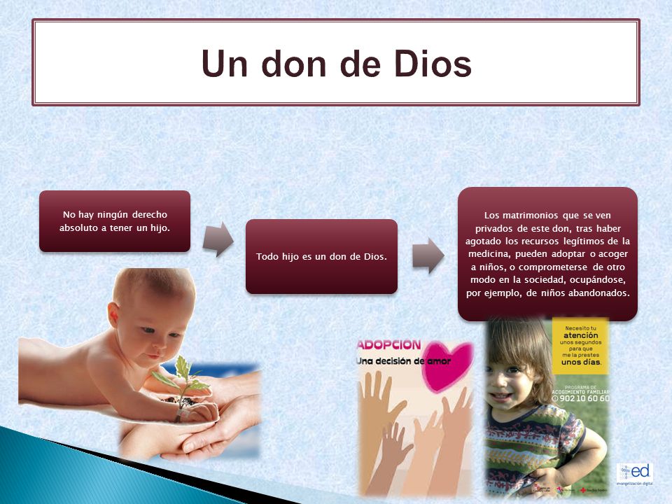 Un don de Dios No hay ningún derecho absoluto a tener un hijo.
