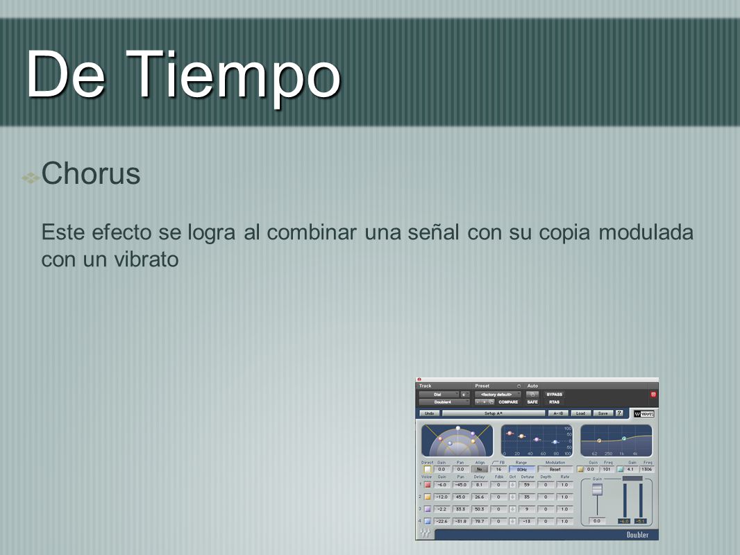 De Tiempo Chorus Este efecto se logra al combinar una señal con su copia modulada con un vibrato