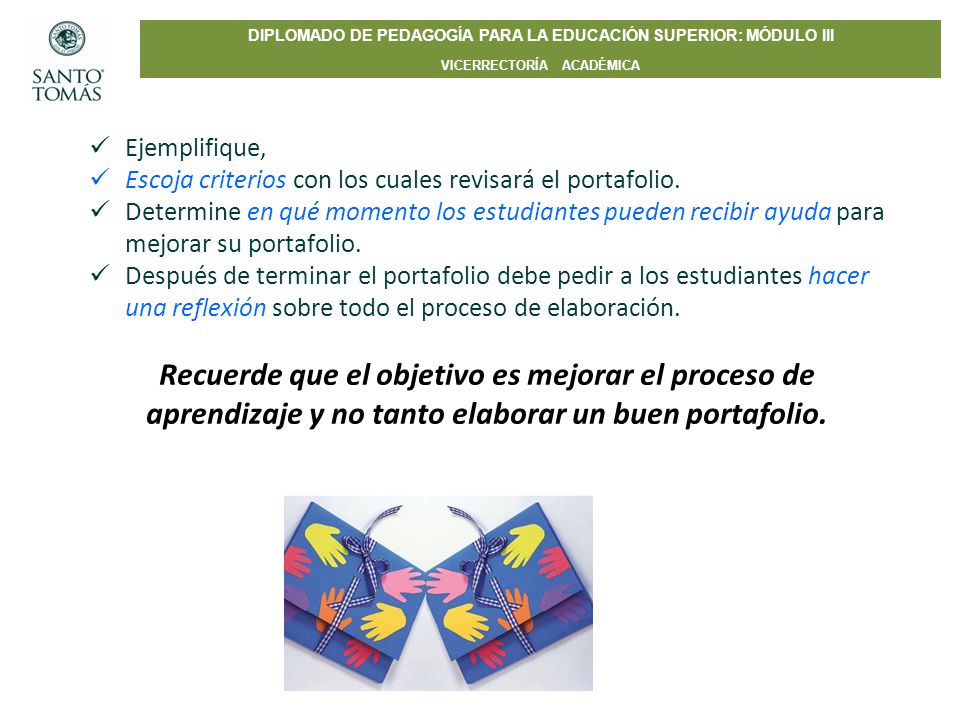 Ejemplifique, Escoja criterios con los cuales revisará el portafolio.