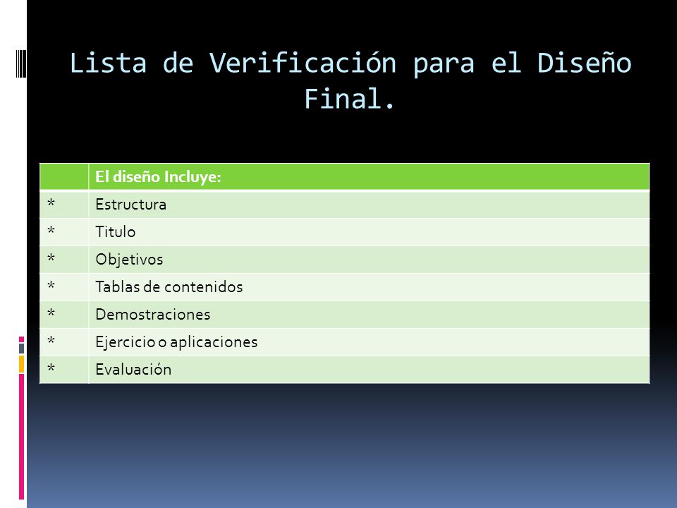 Lista de Verificación para el Diseño Final.