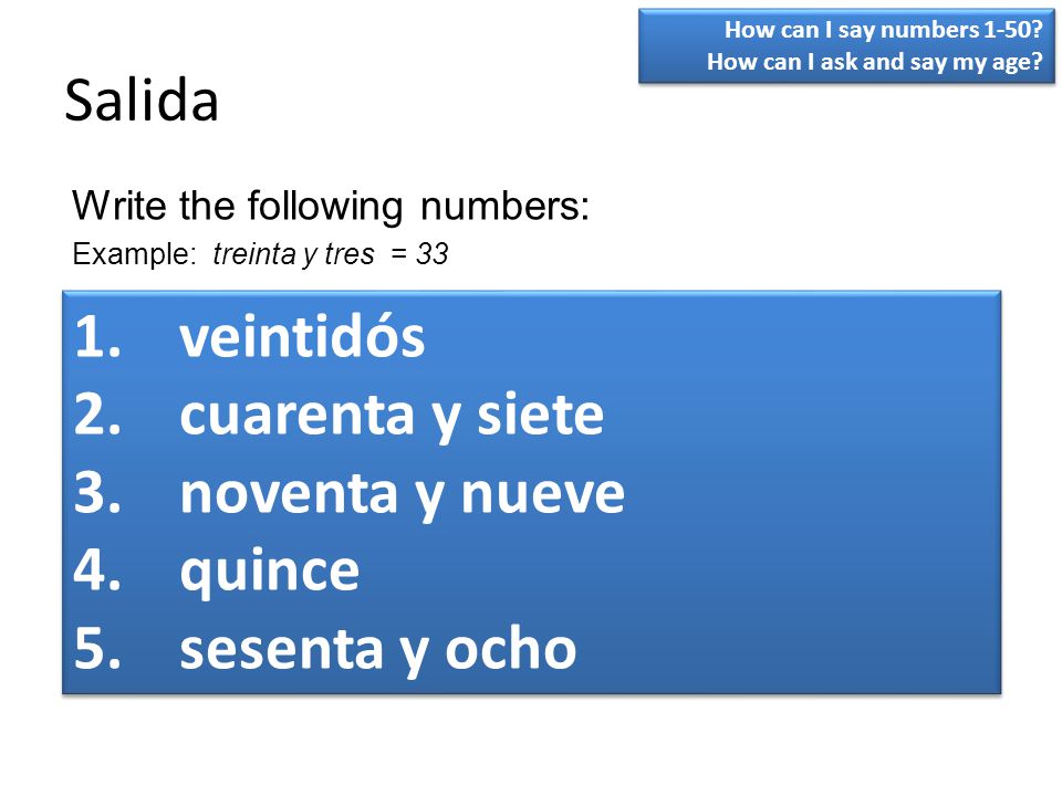 Salida veintidós cuarenta y siete noventa y nueve quince