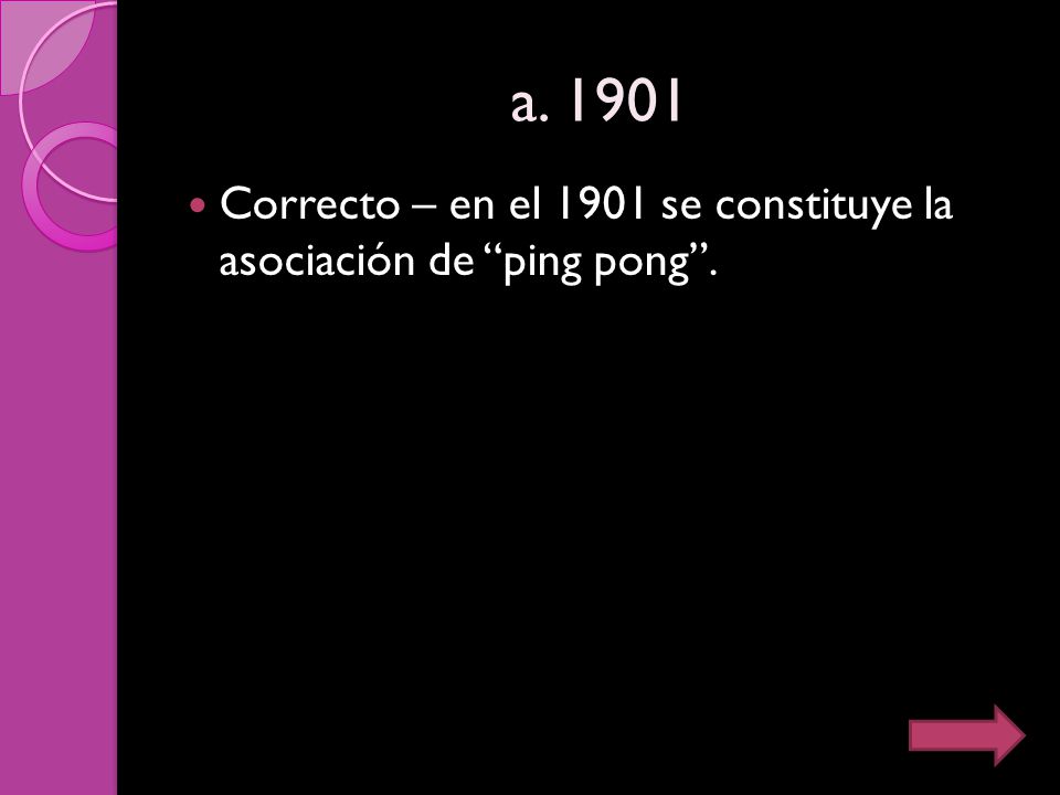 a Correcto – en el 1901 se constituye la asociación de ping pong .