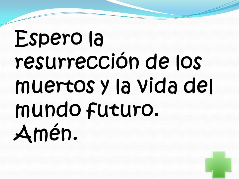 Espero la resurrección de los muertos y la vida del mundo futuro. Amén.