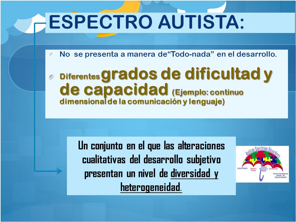 ESPECTRO AUTISTA: No se presenta a manera de Todo-nada en el desarrollo.