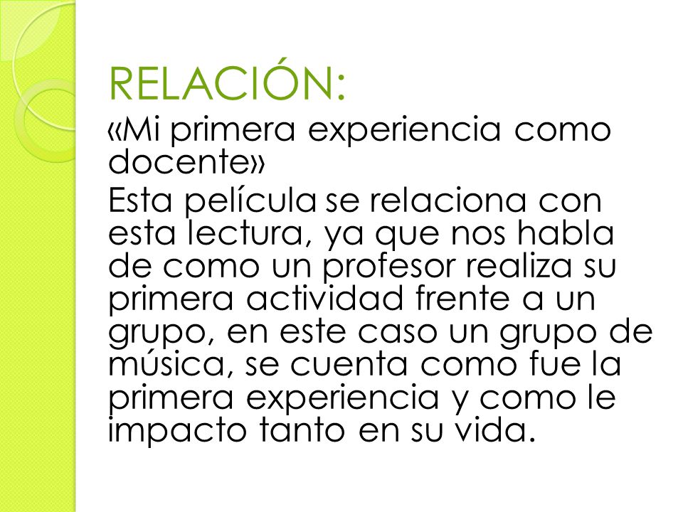 RELACIÓN: «Mi primera experiencia como docente»
