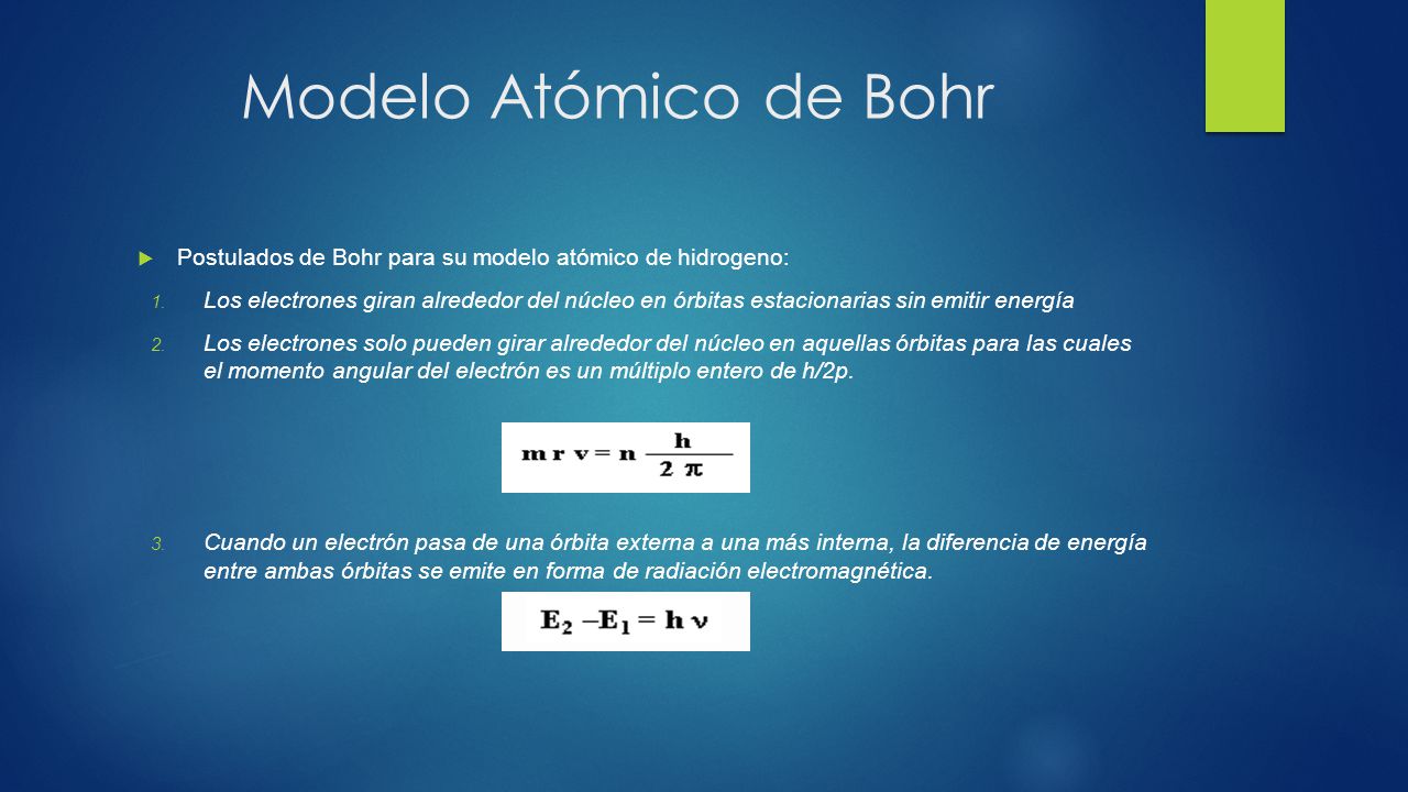 Modelo Atómico de Bohr Postulados de Bohr para su modelo atómico de hidrogeno: