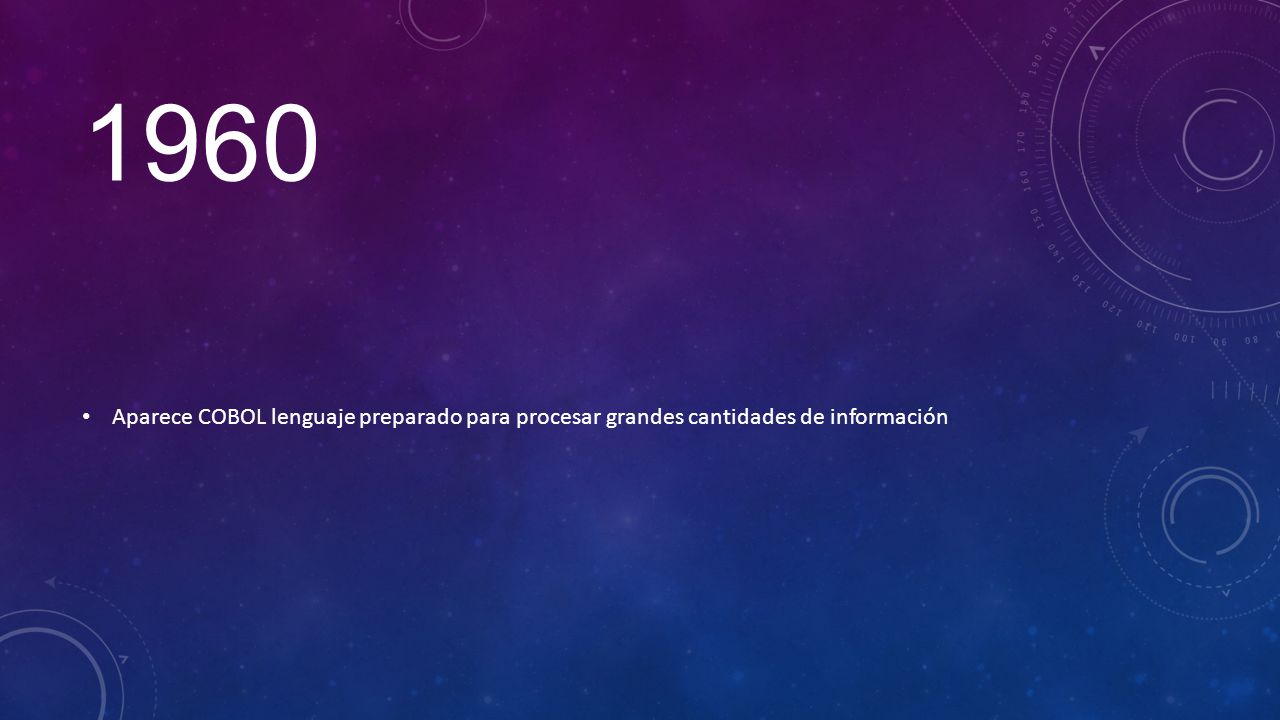 1960 Aparece COBOL lenguaje preparado para procesar grandes cantidades de información