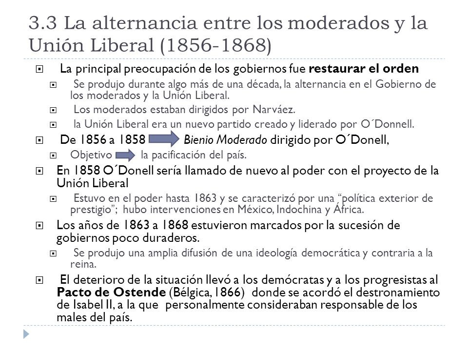 3.3 La alternancia entre los moderados y la Unión Liberal ( )