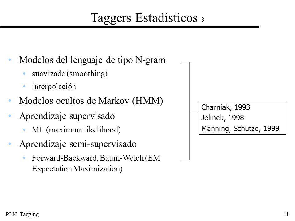 Taggers Estadísticos 3 Modelos del lenguaje de tipo N-gram