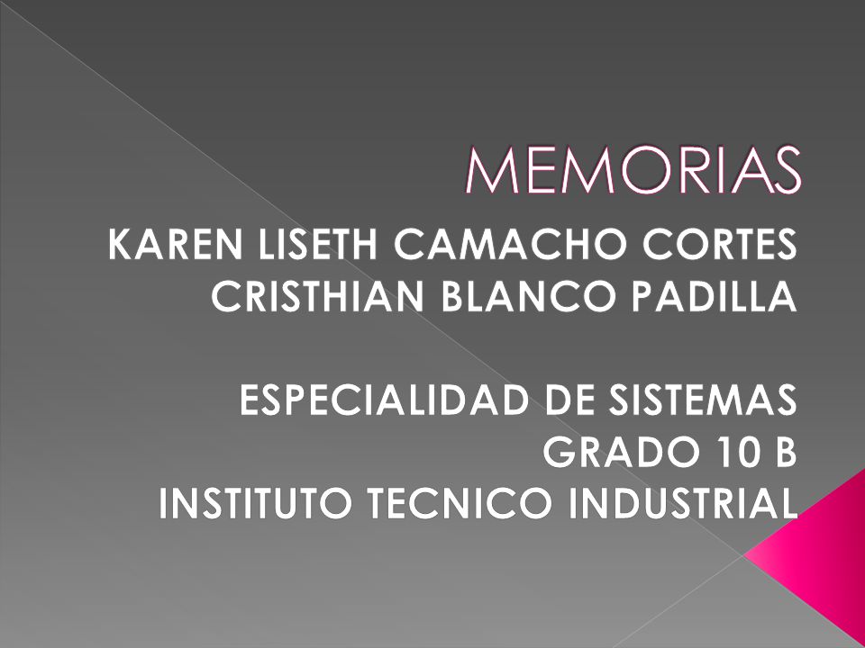MEMORIAS KAREN LISETH CAMACHO CORTES CRISTHIAN BLANCO PADILLA