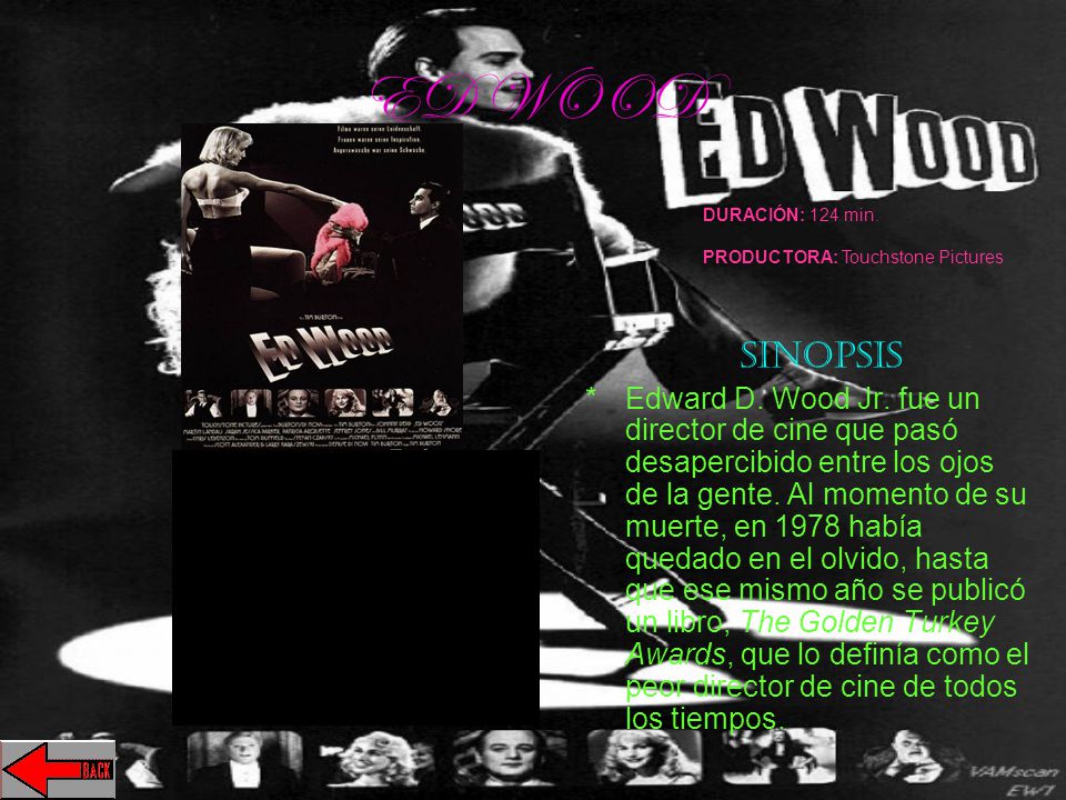 ED WOOD DURACIÓN: 124 min. PRODUCTORA: Touchstone Pictures. sinopsis.