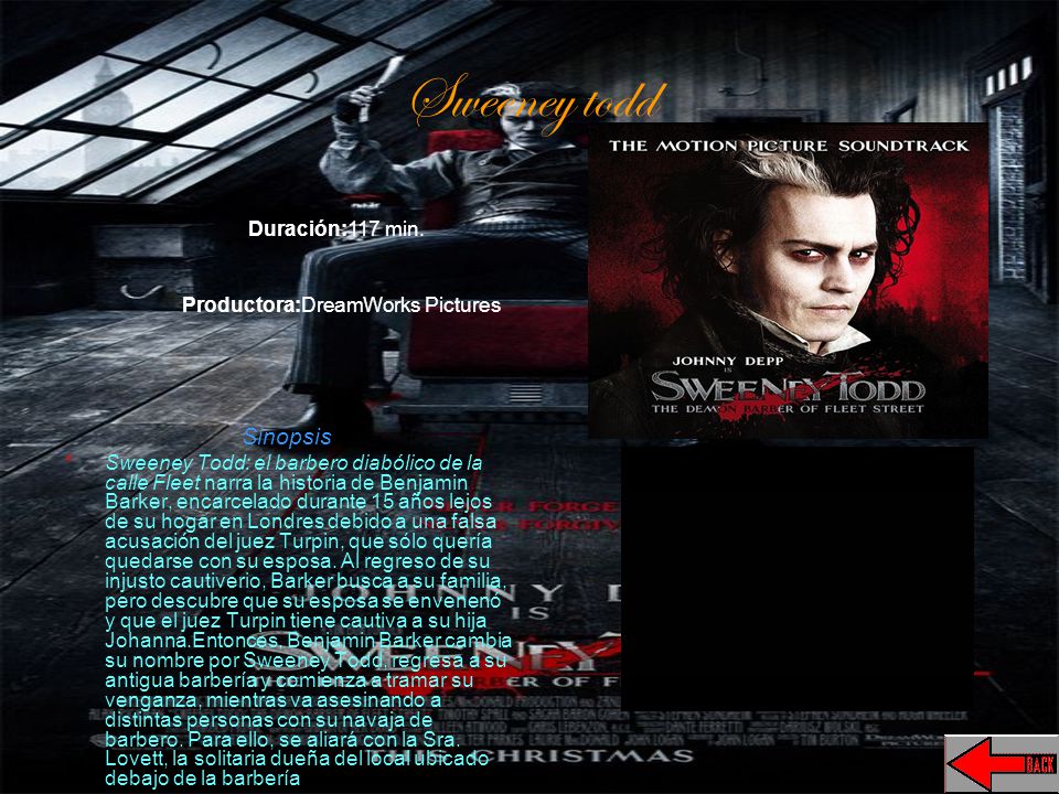 Sweeney todd Duración:117 min. Productora:DreamWorks Pictures Sinopsis