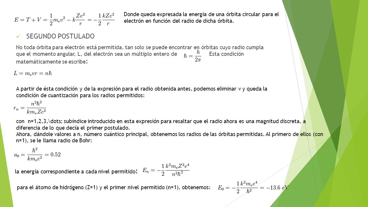 Donde queda expresada la energía de una órbita circular para el electrón en función del radio de dicha órbita.