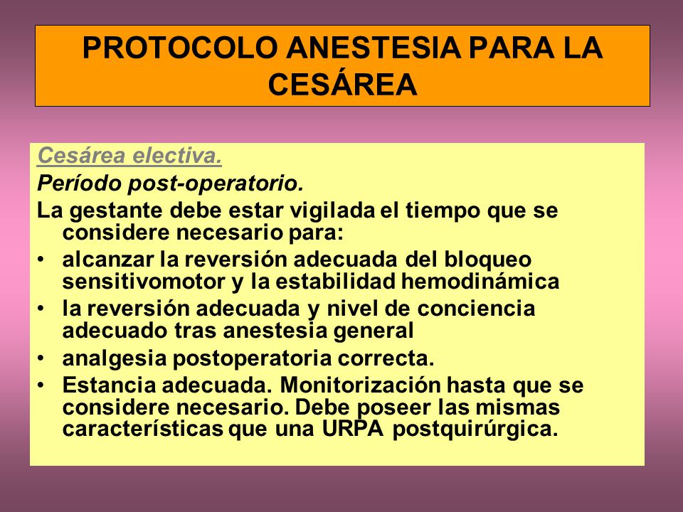 PROTOCOLO ANESTESIA PARA LA CESÁREA