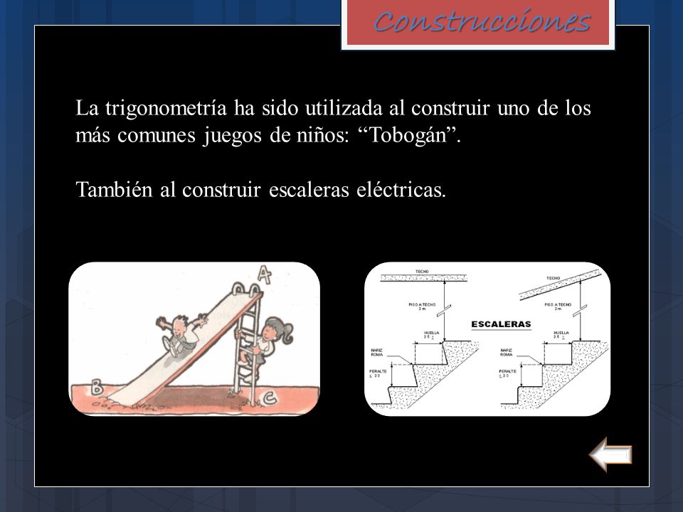 Construcciones La trigonometría ha sido utilizada al construir uno de los más comunes juegos de niños: Tobogán .